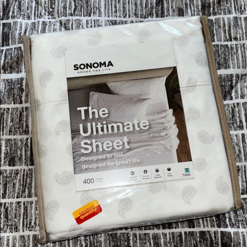 Sonoma White Paisley Twin Sheet Set